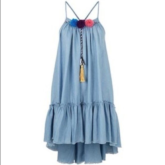 misa - dali dress sleeveless pom pom chambray loose oversized vacation fun M - Picture 3 of 15
